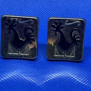 Black Rooster Silhouette Cuff Links Gold Tone Vintage Cufflinks
